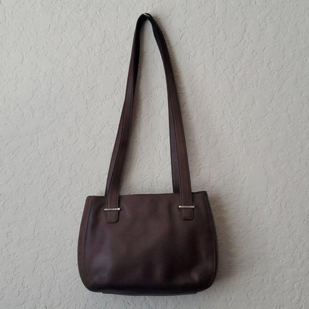 Vintage Fossil Brown Leather Shoulder Bag Minimalist 90s Y2K Top Handle Purse
